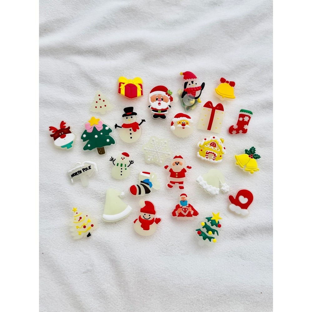 25pc Glo-in-the-Dark Christmas Shoe Charm Santa Snowman Holiday Croc Jibbitz - Picture 2 of 6